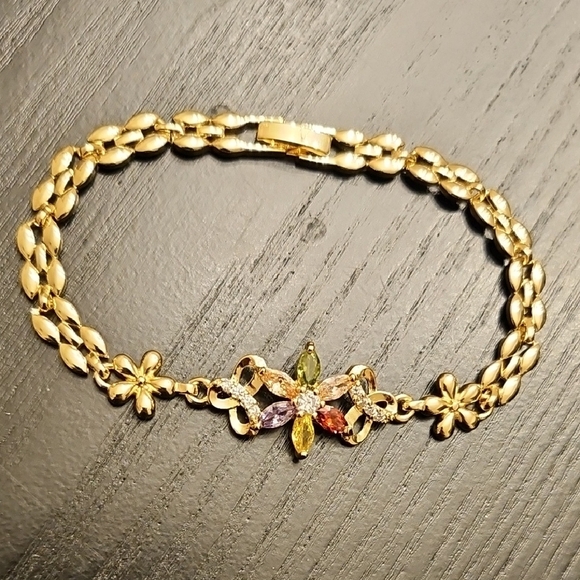 None Jewelry - Elegant Gold and Gemstone Women's Bracelet - 7 Inch